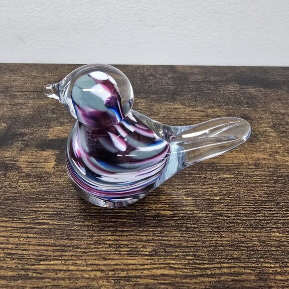Glass Art Bird Paperweight Purple Blue Gray White Swirl Pattern EUC - Picture 3 of 9